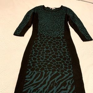 New emerald green and black sweater dress